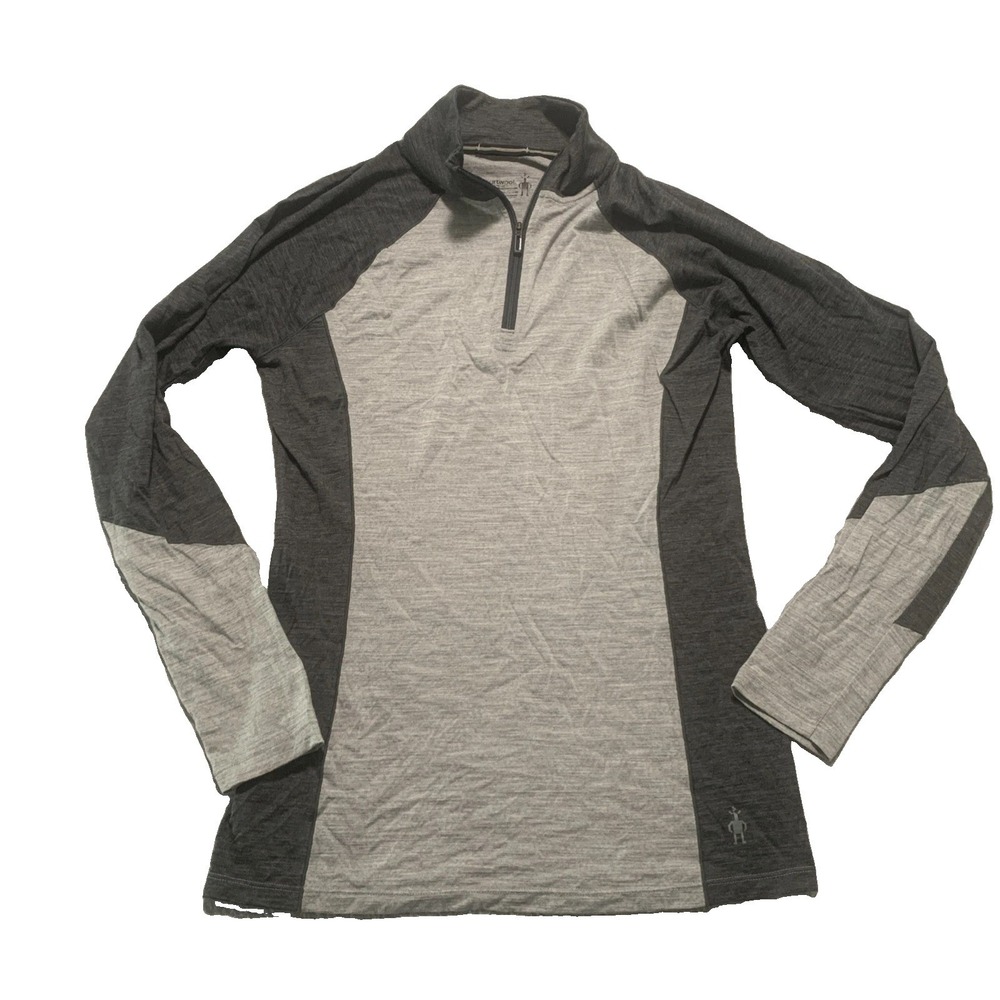 Smartwool Merino 150 Base Layer Womens M Gray Colorblock 1/4 Zip Pullover EUC